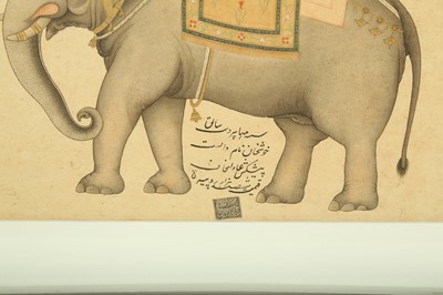 Lot 341 - A TINTED DRAWING OF A MUGHAL PRINCE RIDING AN ELEPHANT