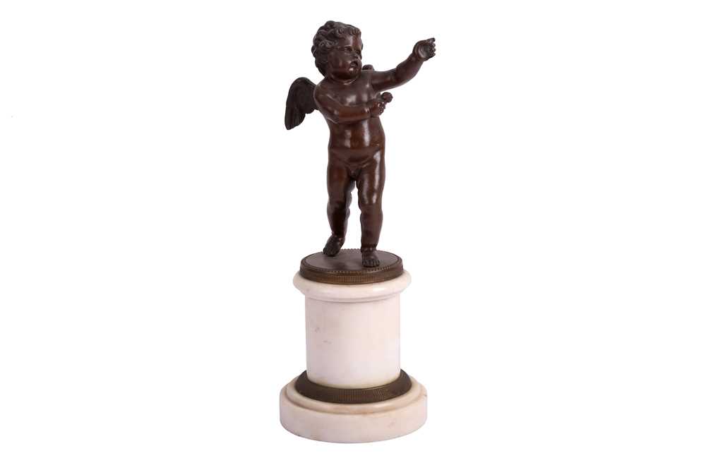 Lot 463 - A BRONZE MODEL OF A STANDING CHERUB, 19TH CENTURY