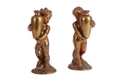 Lot 468 - A PAIR OF GILT BRONZES OF CHERUBS