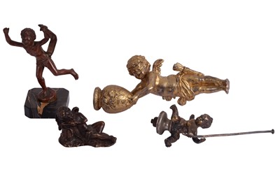 Lot 469 - A BRONZE MODEL OF A RECUMBANT CHERUB, 19TH CENTURY