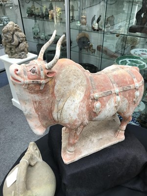 Lot 539 - A CHINESE POTTERY MODEL OF AN OX.