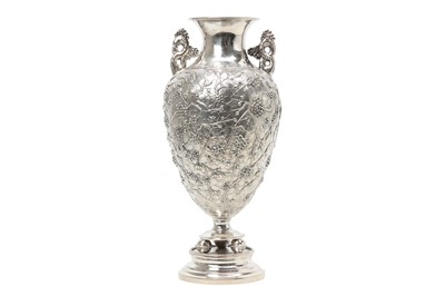 Lot 776 - A CHINESE SILVER 'PRUNUS' VASE, BY WANG HING.