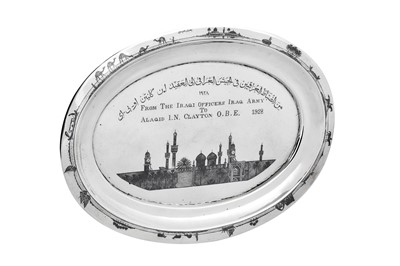 Lot 309 - An early 20th century Iraqi silver and niello tray, Baghdad dated 1928 signed Baghdad Onaisi (Onaisi Al Fayyadh)
