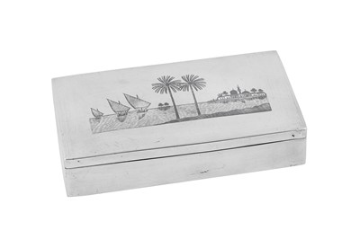 Lot 263 - A mid-20th century Iraqi silver and niello cigarette box, Basra dated 1969