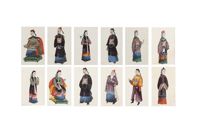 Lot 375 - A SET OF TWELVE CHINESE PITH PAPER PAINTINGS.