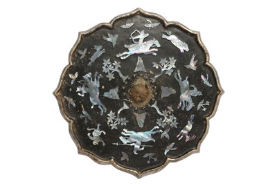 Lot 707 - A CHINESE MOTHER OF PEARL INLAID SILVER MIRROR.