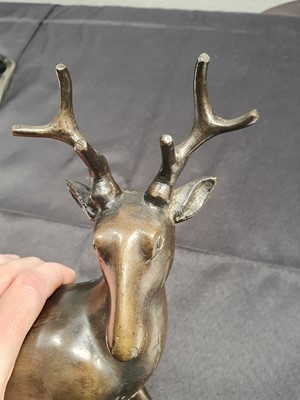 Lot 189 - A PAIR OF CHINESE BRONZE DEER.