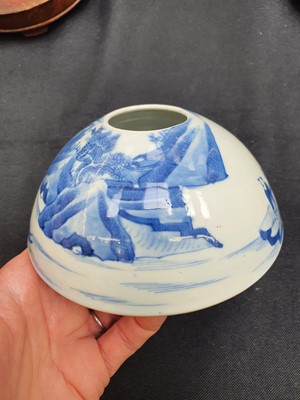 Lot 459 - A CHINESE BLUE AND WHITE BEEHIVE 'LANDSCAPE' WASHER.