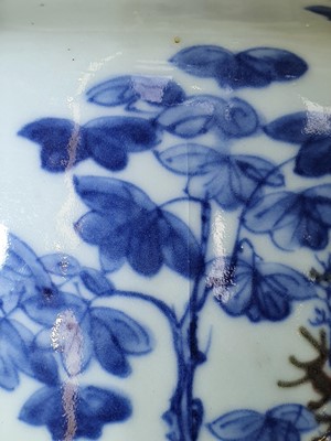 Lot 580 - A LARGE CHINESE BLUE AND WHITE AND UNDERGLAZE RED 'LANDSCAPE' VASE.