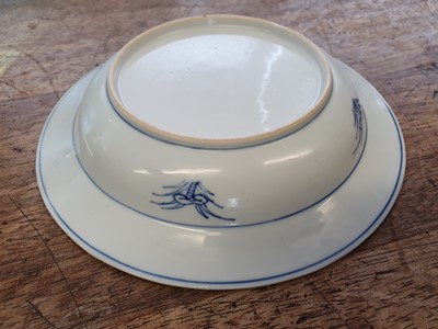 Lot 68 - TWO CHINESE BLUE AND WHITE 'DREAM OF THE RED CHAMBER' DISHES.