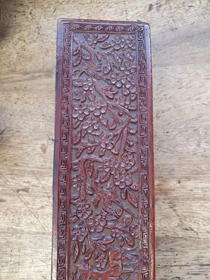 Lot 150 - A CHINESE CINNABAR LACQUER RECTANGULAR SCROLL BOX, COVER AND LINER.