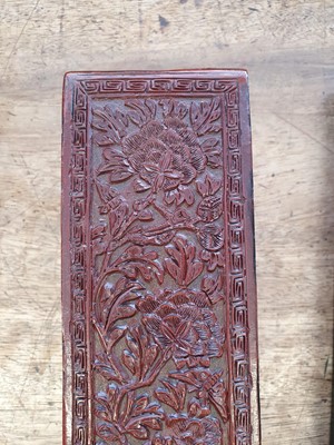 Lot 16 - A CHINESE CINNABAR LACQUER RECTANGULAR SCROLL BOX, COVER AND LINER.
