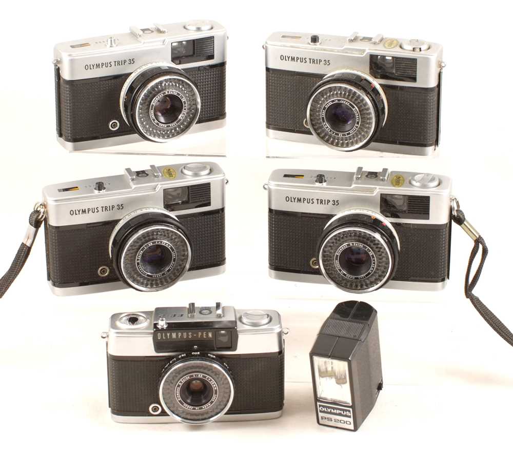 Lot 231 - A Good Group of Olympus Trip 35 & Pen EE Compact Cameras.
