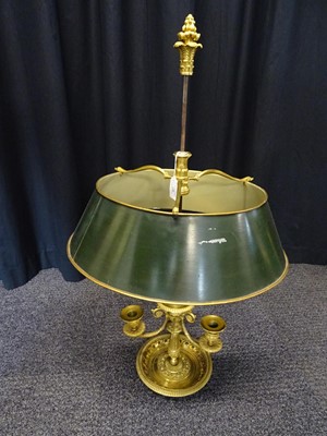 Lot 87 - AN EMPIRE STYLE ORMOLU THREE-LIGHT BOUILLOTTE LAMP, MID/LATE 19TH CENTURY