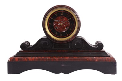 Lot 437 - A FRENCH BLACK AND RED MARBLE MANTEL CLOCK BY LEROY AND FILS, LATE 19TH CENTURY