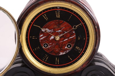 Lot 437 - A FRENCH BLACK AND RED MARBLE MANTEL CLOCK BY LEROY AND FILS, LATE 19TH CENTURY