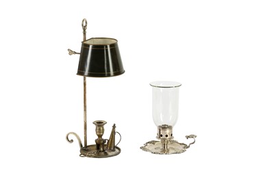 Lot 269 - A SILVER PLATED BRASS SINGLE BOUILLOTTE LAMP, LATE 19TH/EARLY 20TH CENTURY