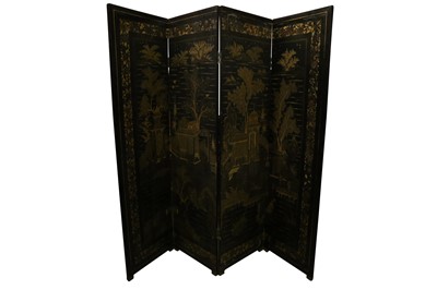 Lot 172 - A CHINESE FOUR-FOLD GILT-LACQUER WOOD FOUR-FOLD SCREEN.