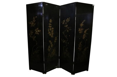 Lot 172 - A CHINESE FOUR-FOLD GILT-LACQUER WOOD FOUR-FOLD SCREEN.