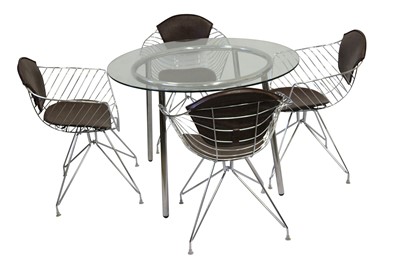 Lot 47 - MANNER OF CHARLES & RAY EAMES, A SET OF FOUR CHROMED WIREWORK TUB CHAIRS, 21ST CENTURY