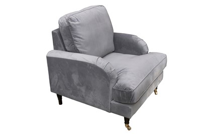 Lot 15 - A CONTEMPORARY ARMCHAIR UPHOLSTERED IN GREY SUEDE STYLE FABRIC, 21ST CENTURY