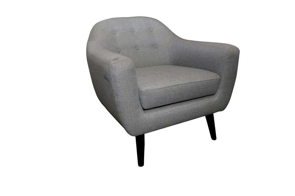 Lot 13 - A CONTEMPORARY ARMCHAIR UPHOLSTERED IN GREY FABRIC, 21ST CENTURY