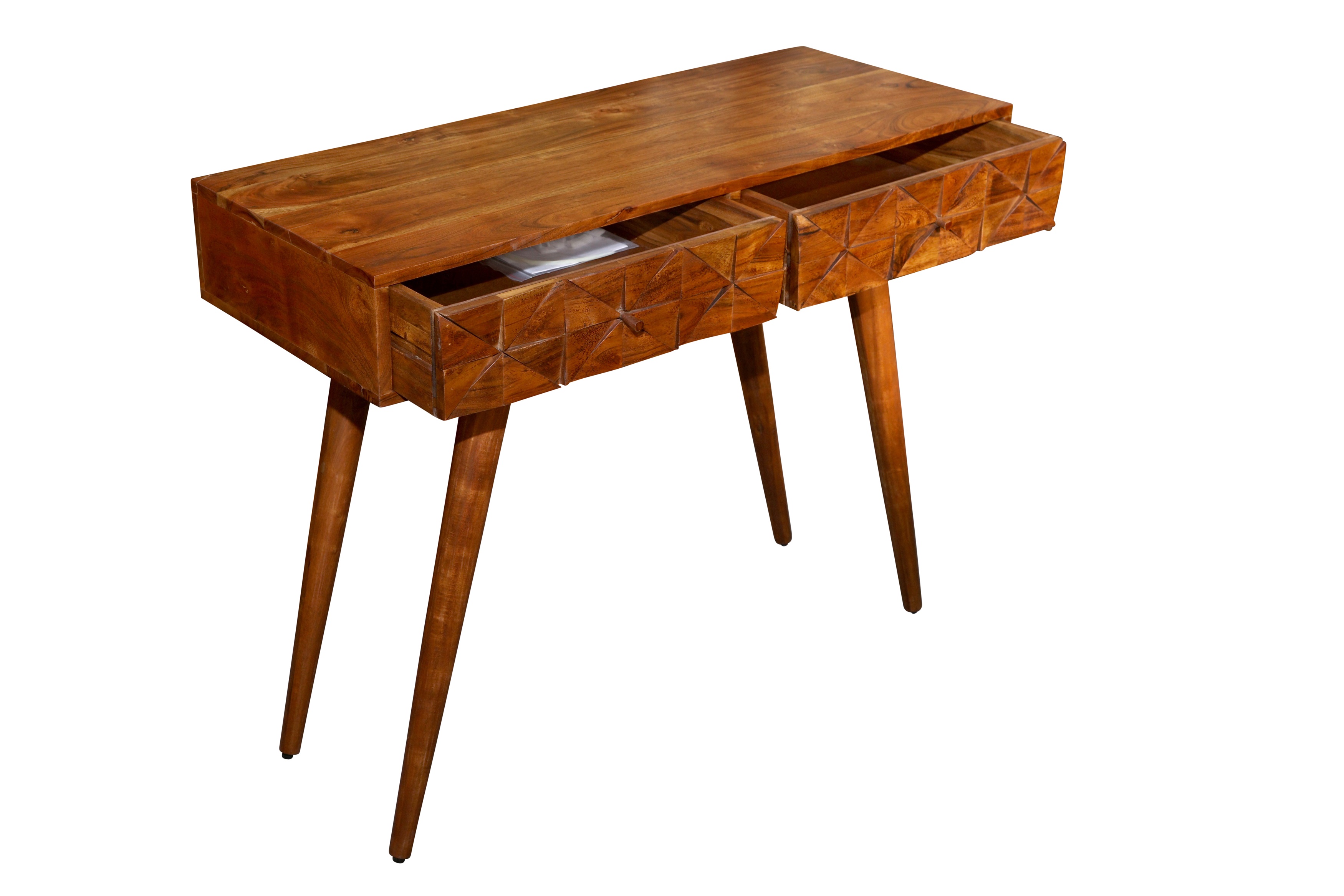 Lot 31 A CONTEMPORARY ACACIA WOOD CONSOLE TABLE