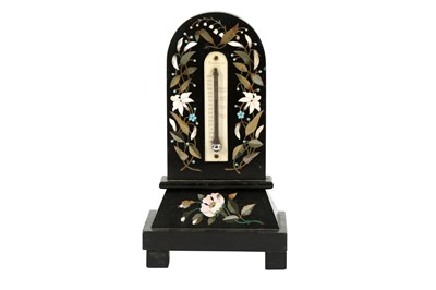 Lot 473 - A TORQUAY PIETRA DURA MARBLE DESK THERMOMETER, 19TH CENTURY