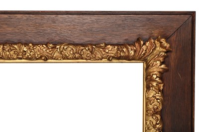 Lot 190 - AN ENGLISH 19TH CENTURY OAK AND GILDED COMPOSITION FRAME