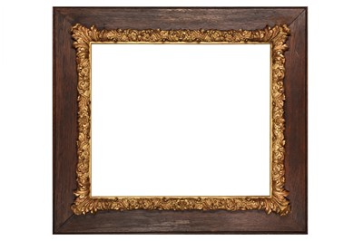 Lot 190 - AN ENGLISH 19TH CENTURY OAK AND GILDED COMPOSITION FRAME