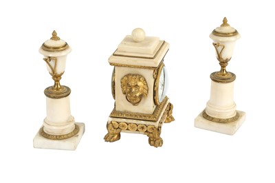 Lot 99 - A FRENCH WHITE MARBLE AND GILT BRONZE MANTEL CLOCK, 19TH CENTURY