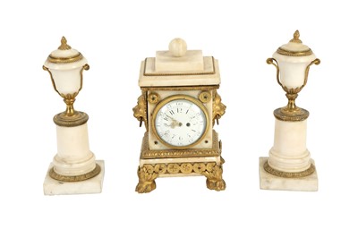 Lot 99 - A FRENCH WHITE MARBLE AND GILT BRONZE MANTEL CLOCK, 19TH CENTURY