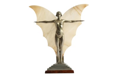 Lot 32 - AN ART DECO SILVERED SPELTER TABLE LAMP, CIRCA. 1930