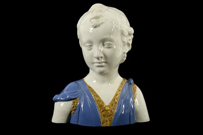 Lot 160 - AN ITALIAN RENAISSANCE REVIVAL POTTERY BUST OF A BOY, IN THE MANNER OF DELLA ROBBIA, MID 20TH CENTURY