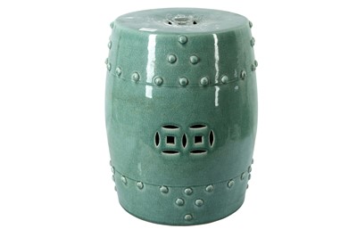 Lot 613 - A CHINESE CELADON GLAZED BARREL FORM GARDEN SEAT, 20TH CENTURY