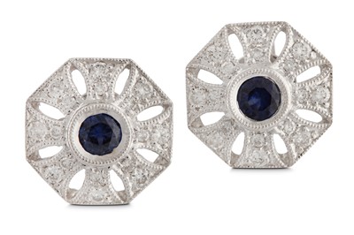 Lot 110 - A pair of sapphire and diamond earstuds