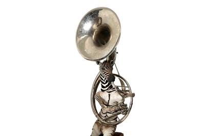 Lot 88 - A TAXIDERMY ZEBRA PLAYING A SOUSAPHONE BY ANDRE  ROBOLOBAVICH
