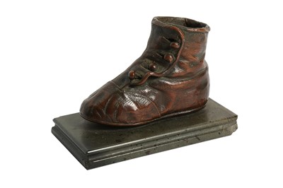 Lot 354 - A VICTORIAN CHILD'S SHOE OVERPLATED WITH COPPER