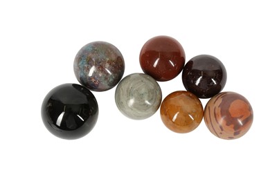 Lot 308 - SEVEN SPECIMEN STONE AND MARBLE SPHERES