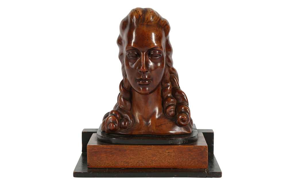 Lot 391 - AN ITALIAN PRISONER OF WAR CARVED WOODEN BUST OF A GIRL