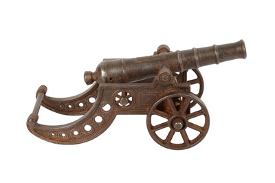 Lot 383 - A 19TH CENTURY CAST IRON MODEL OF A CHINESE CANNON