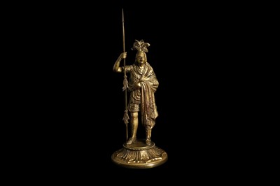 Lot 329 - A 19TH CENTURY GILT BRONZE FIGURE OF A NATIVE AMERICAN INDIAN