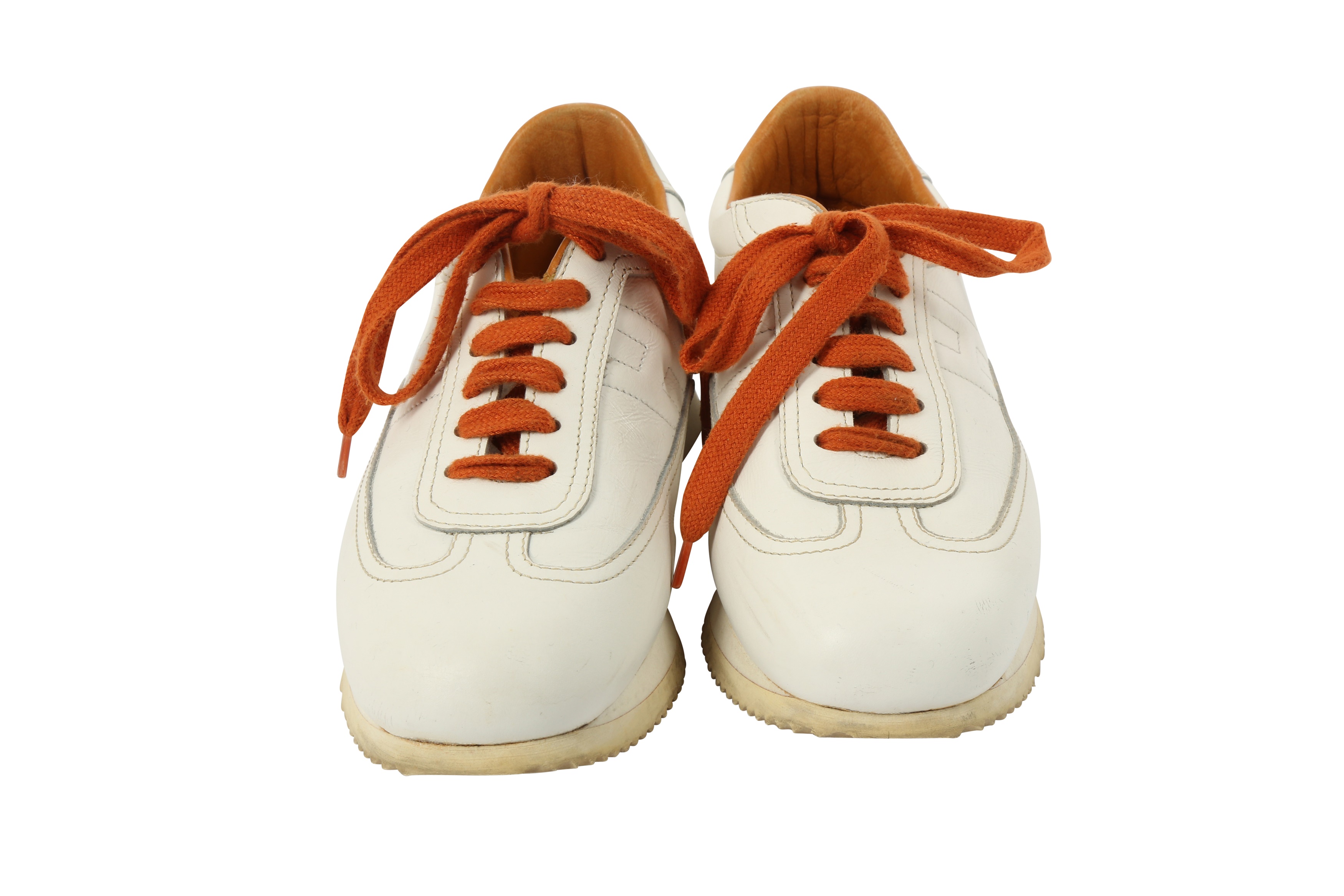 Lot 371 - HERMES WHITE GOAL TRAINERS - SIZE 36