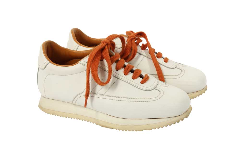 Lot 371 - HERMES WHITE GOAL TRAINERS - SIZE 36