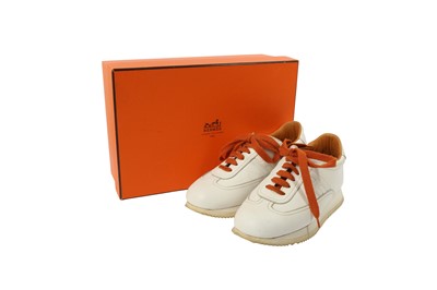 Lot 371 - HERMES WHITE GOAL TRAINERS - SIZE 36