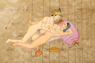 Lot 70 - A PAIR OF EROTIC SCENES HAND PAINTED ON INDIAN COURT DOCUMENTS