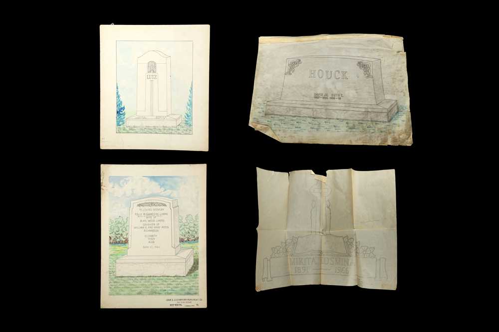 A COLLECTION OF FOUR MID 20TH CENTURY WATERCOLOURS OF GRAVESTONES