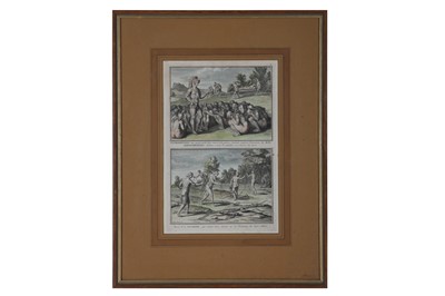 Lot 69 - TWO EARLY 18TH CENTURY FRENCH COLOURED ENGRAVINGS OF NATIVE AMERICAN INDIANS IN FLORIDA DATED 1722