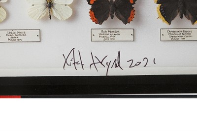 Lot 81 - A FRAMED PRINT OF BUTTERFLY SPECIMENS TOGETHER WITH THE BOOK THAT FEATURES THE PRINT BY VIKTOR WYND