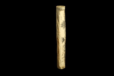 Lot 132 - A RARE 19TH CENTURY NARWHAL SCRIMSHAW CARVED WITH A WHALING EXPEDITION
